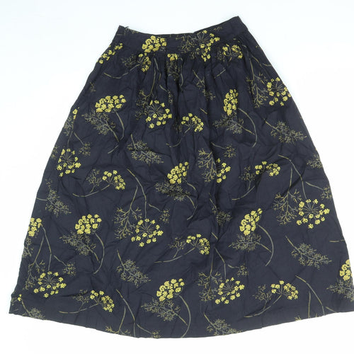 Seasalt Womens Black Floral Cotton A-Line Skirt Size 8 Zip