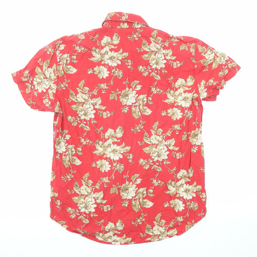 Liz Claiborne Womens Red Floral Cotton Basic Button-Up Size M Collared
