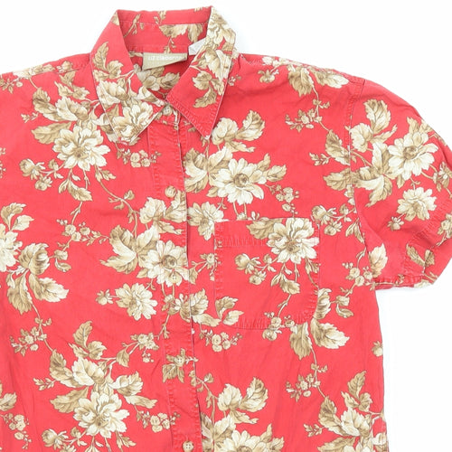 Liz Claiborne Womens Red Floral Cotton Basic Button-Up Size M Collared