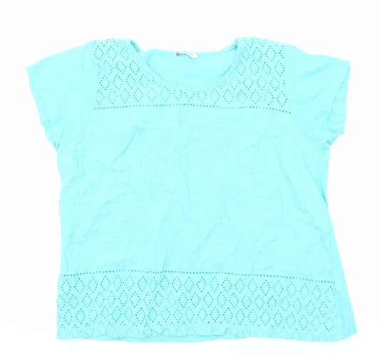 BHS Womens Blue Cotton Basic T-Shirt Size 18 Round Neck