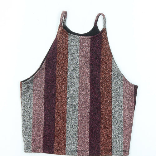 Topshop Womens Multicoloured Striped Polyester Basic Tank Size 6 Round Neck