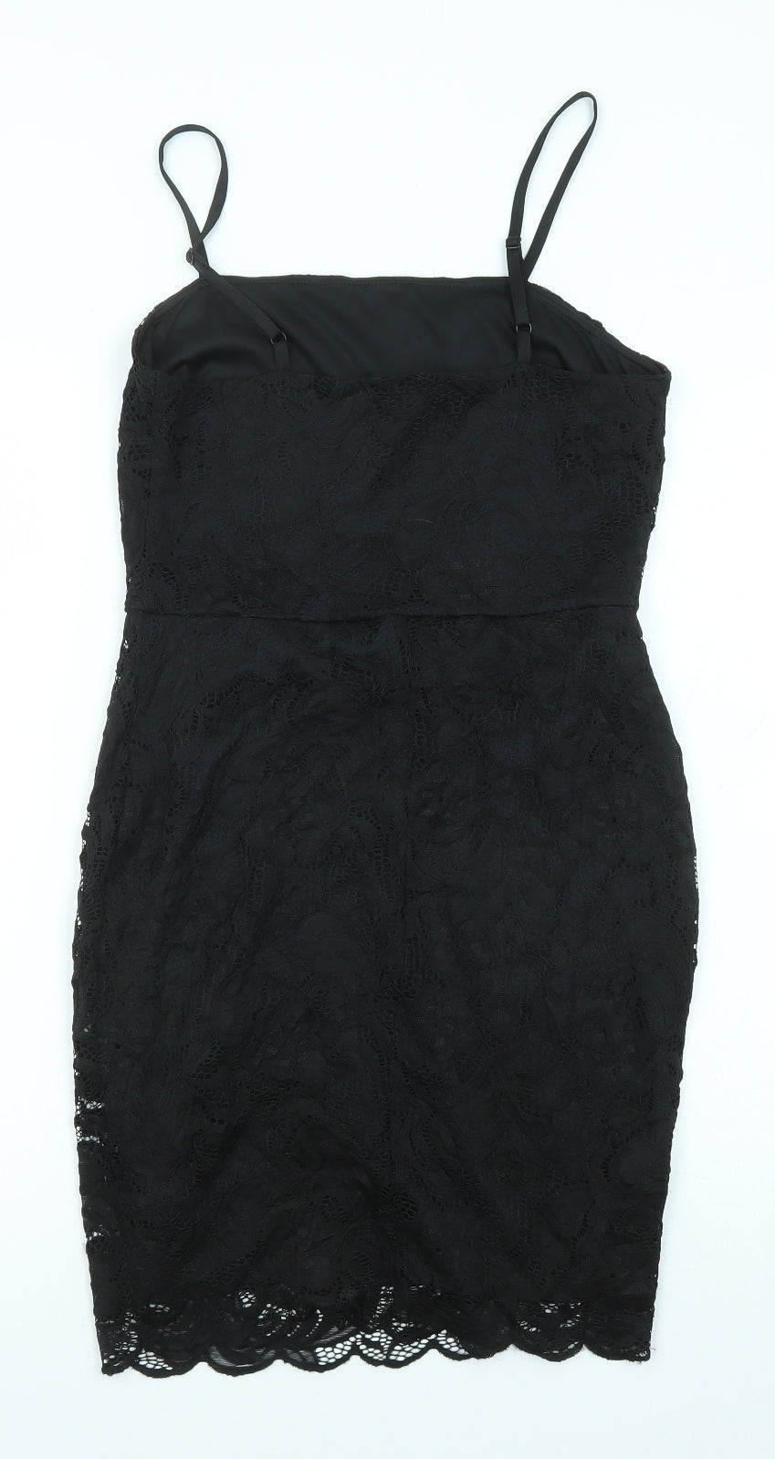 New Look Womens Black Polyester Pencil Dress Size 12 Square Neck Pullover