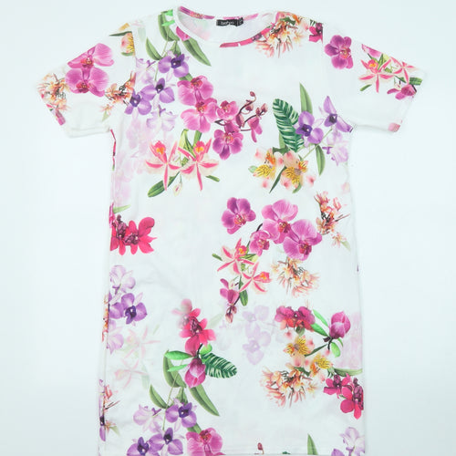Boohoo Womens Multicoloured Floral Polyester A-Line Size 12 Round Neck Pullover