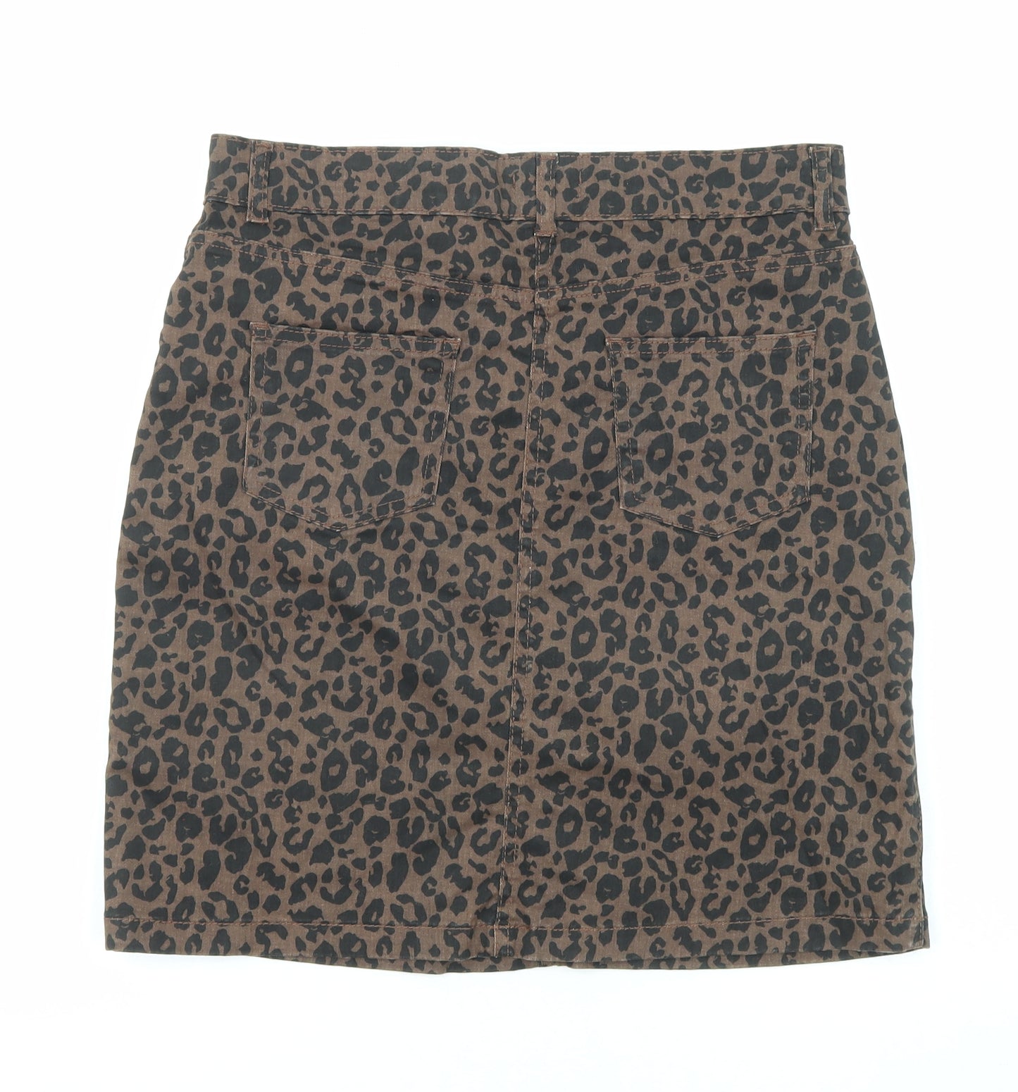 M&Co Womens Brown Animal Print Cotton A-Line Skirt Size 10 Zip - Leopard pattern
