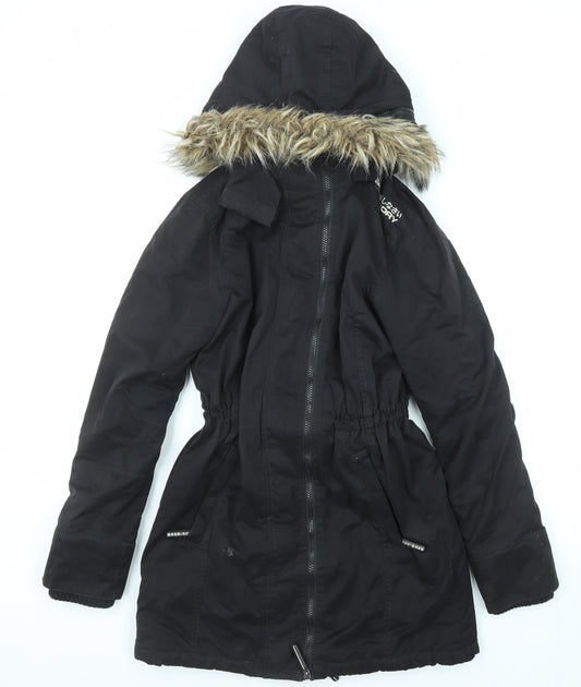 Superdry Womens Black Parka Coat Size M Zip
