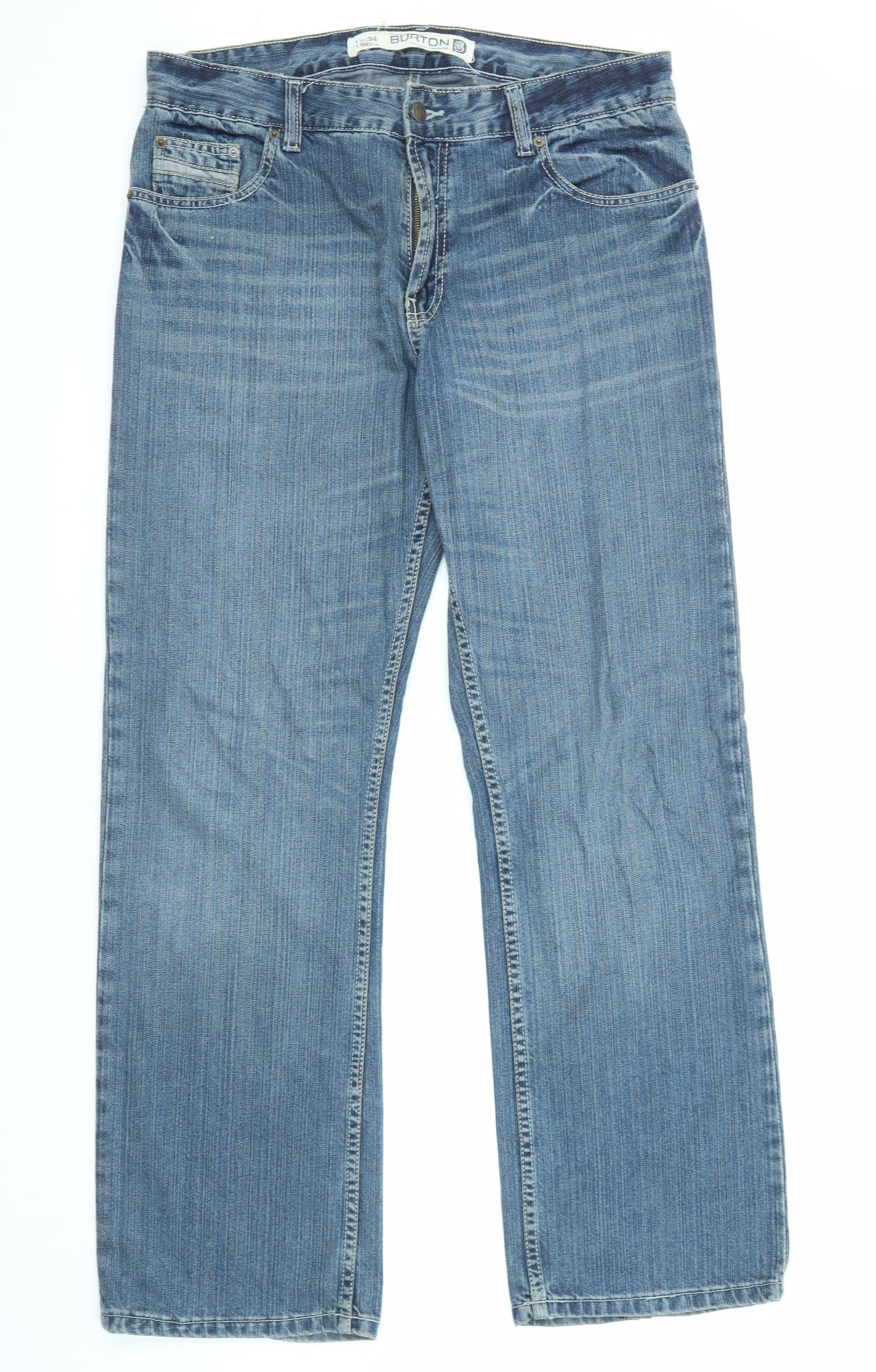 Burton Mens Blue Cotton Bootcut Jeans Size 34 in L32 in Regular Zip