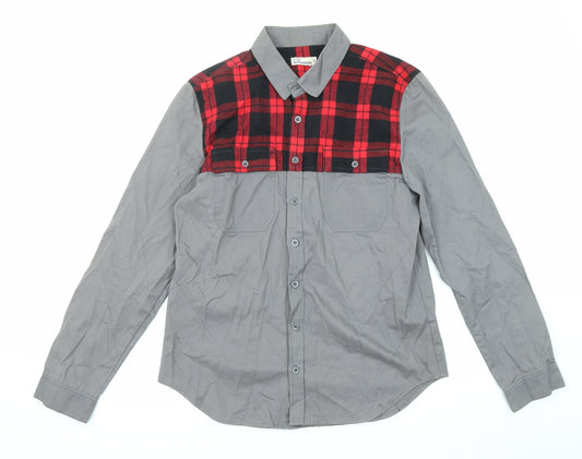 Another Influence Mens Grey Colourblock Cotton Button-Up Size M Collared Button - Plaid pattern