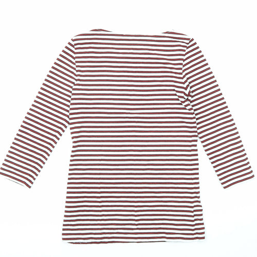 Hallhuber Womens Red Striped Cotton Basic T-Shirt Size S Round Neck