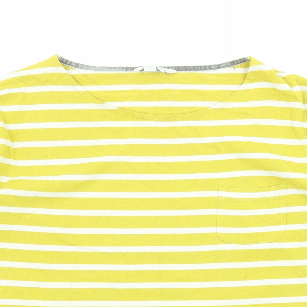 Boden Womens Yellow Striped Cotton Basic T-Shirt Size 12 Round Neck