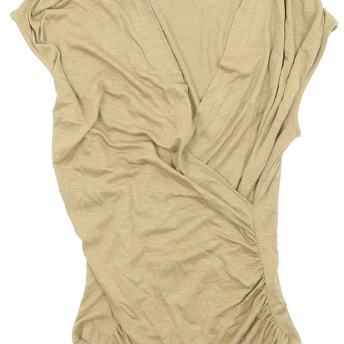 Marks and Spencer Womens Beige Modal Basic Blouse Size 8 V-Neck