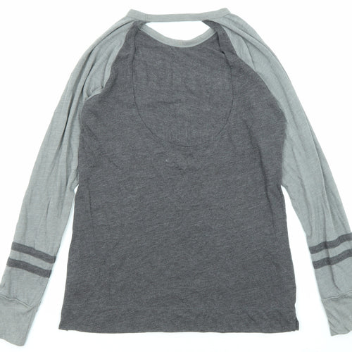 Hollister Womens Grey Cotton Basic T-Shirt Size XS Round Neck - Selfie Play Offs Open Back