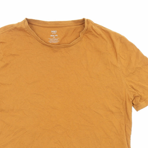 Marks and Spencer Mens Orange Cotton T-Shirt Size M Round Neck
