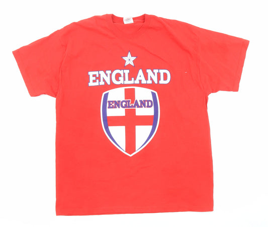 England Mens Red Cotton T-Shirt Size L Crew Neck - England Football