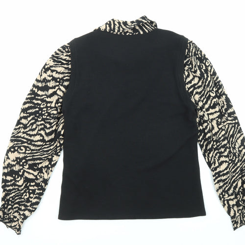 Roman Womens Black Collared Animal Print Acrylic Pullover Jumper Size 16 - Tiger pattern