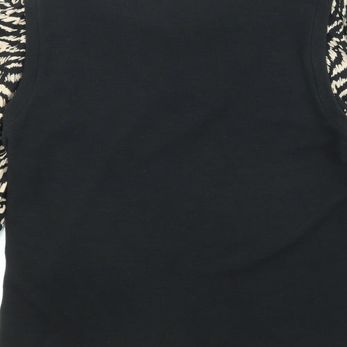 Roman Womens Black Collared Animal Print Acrylic Pullover Jumper Size 16 - Tiger pattern