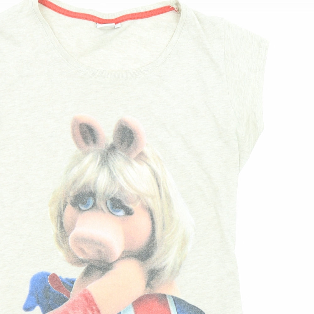 Disney Womens Beige Cotton Basic T-Shirt Size 14 Round Neck - Miss Piggy
