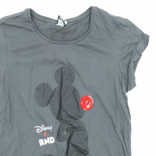 Disney Womens Grey Cotton Basic T-Shirt Size M Round Neck - Comic Relief, Mickey Mouse
