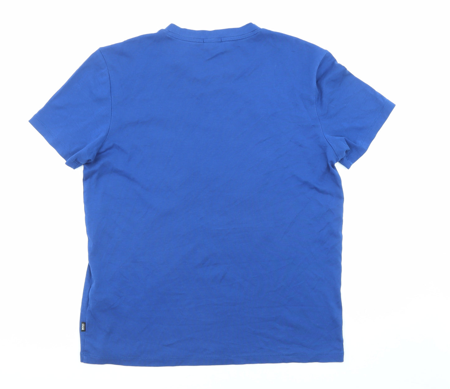 HUGO BOSS Mens Blue Cotton T-Shirt Size L Round Neck - New York Tokyo London Berlin Paris Shanghai