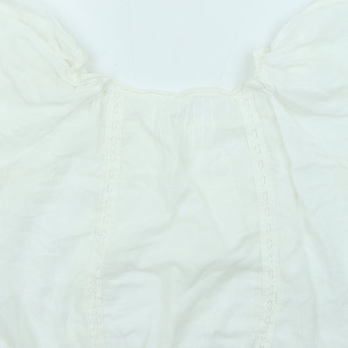 New Look Womens White Cotton Basic Blouse Size 14 Round Neck
