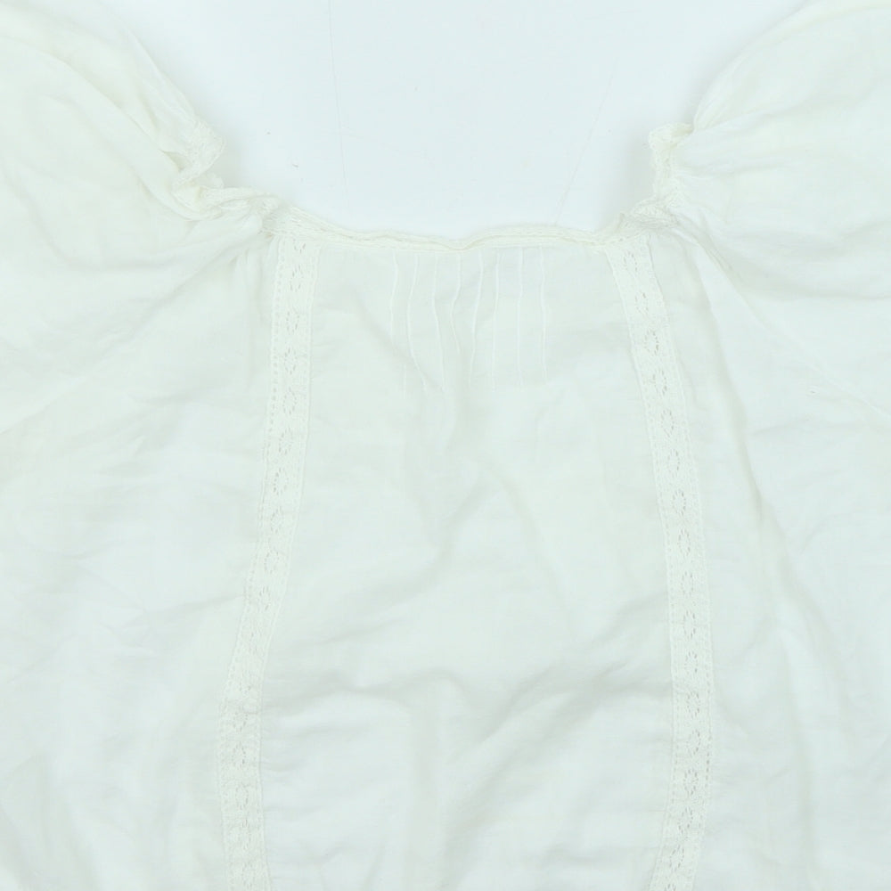 New Look Womens White Cotton Basic Blouse Size 14 Round Neck
