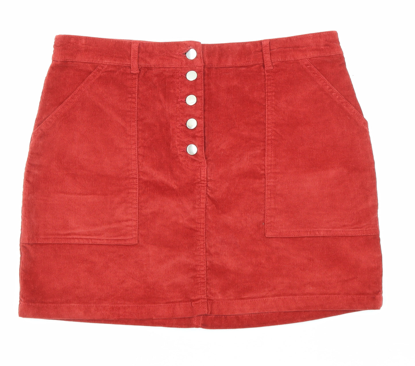 Red Herring Womens Red Cotton A-Line Skirt Size 14 Button