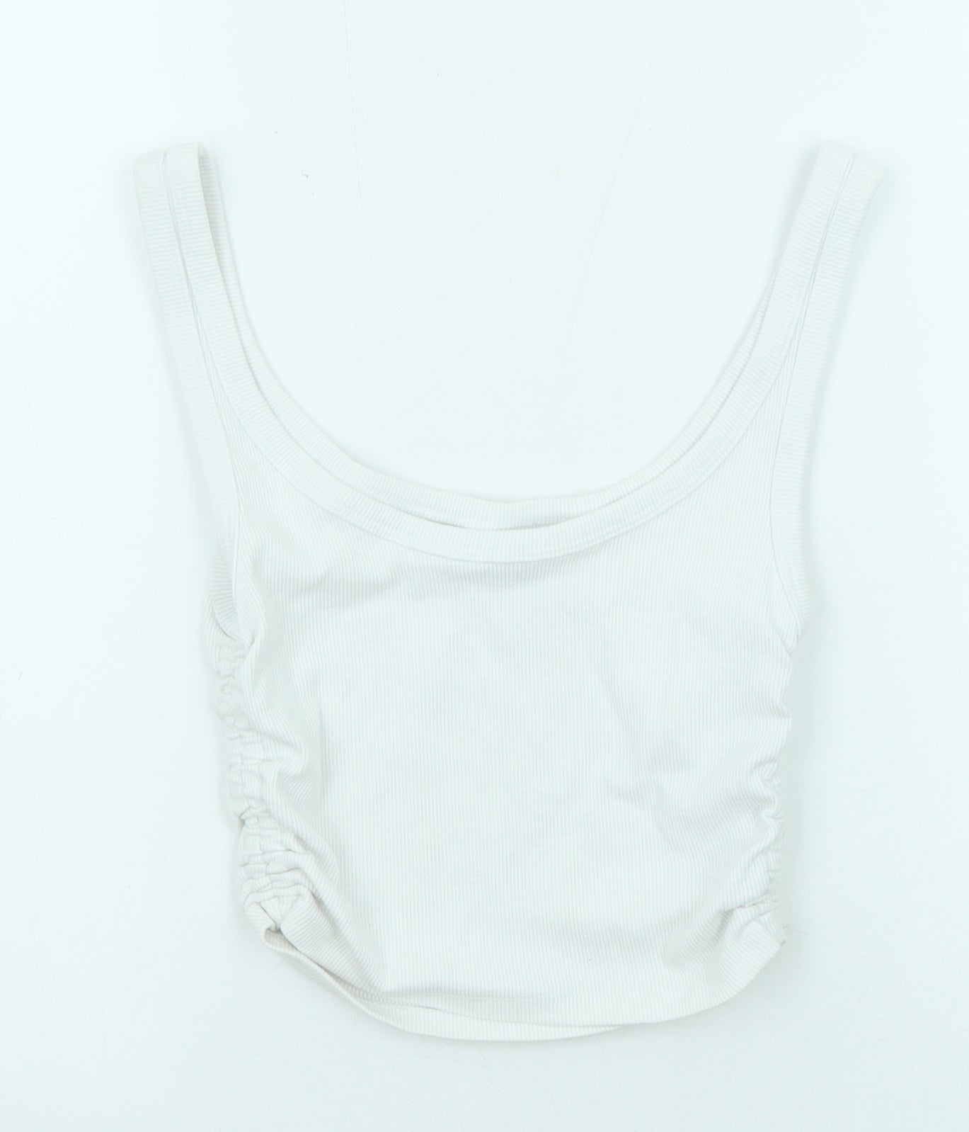 Pull&Bear Womens White Cotton Cropped Tank Size M Round Neck