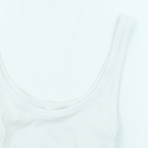 Pull&Bear Womens White Cotton Cropped Tank Size M Round Neck