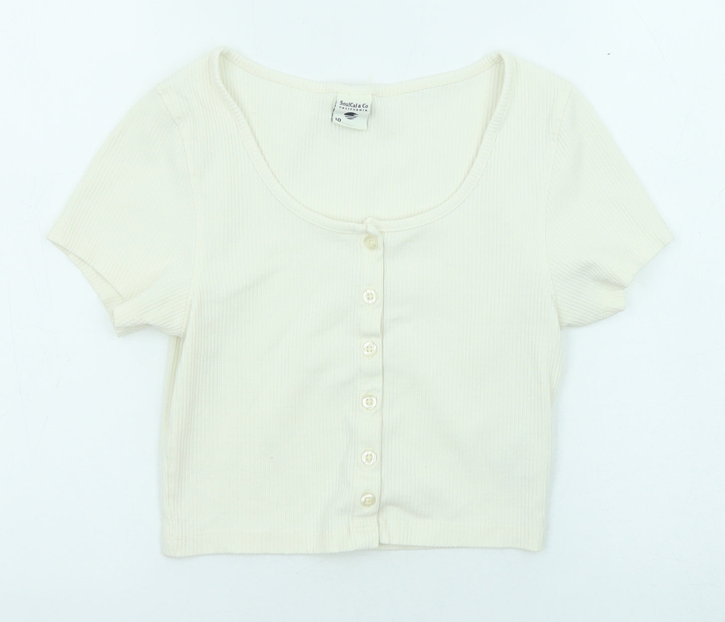 SoulCal&Co Womens White Cotton Basic Blouse Size 10 Scoop Neck