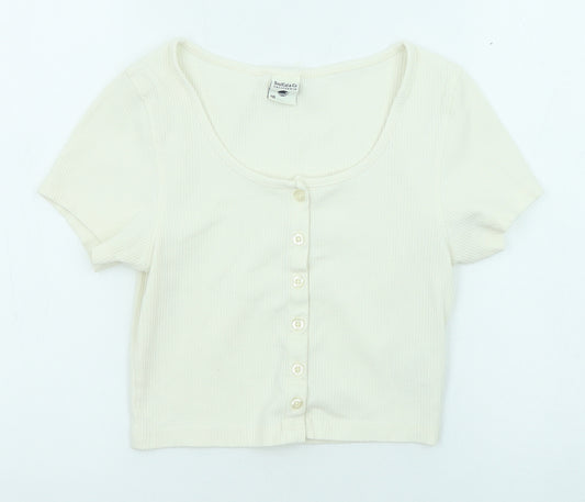 SoulCal&Co Womens White Cotton Basic Blouse Size 10 Scoop Neck