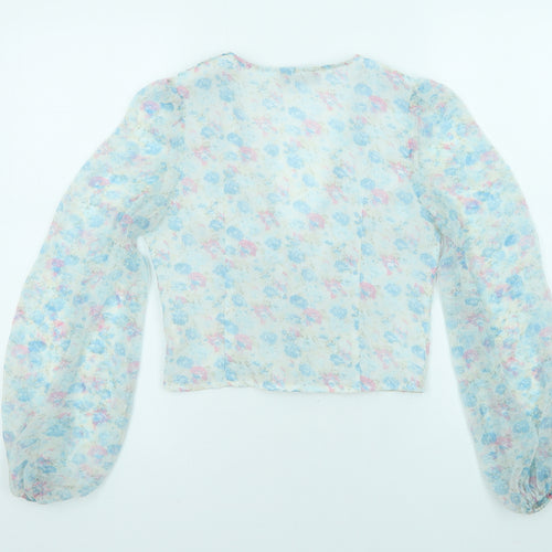 PRETTYLITTLETHING Womens Multicoloured Floral Polyester Basic Blouse Size 4 V-Neck