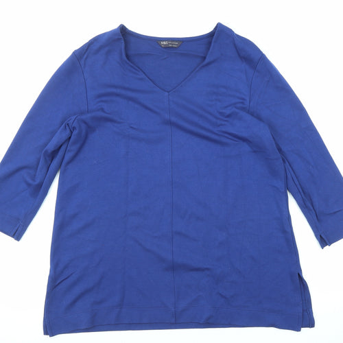 Marks and Spencer Womens Blue Viscose Basic Blouse Size 14 V-Neck
