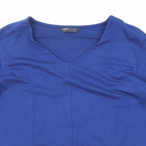 Marks and Spencer Womens Blue Viscose Basic Blouse Size 14 V-Neck