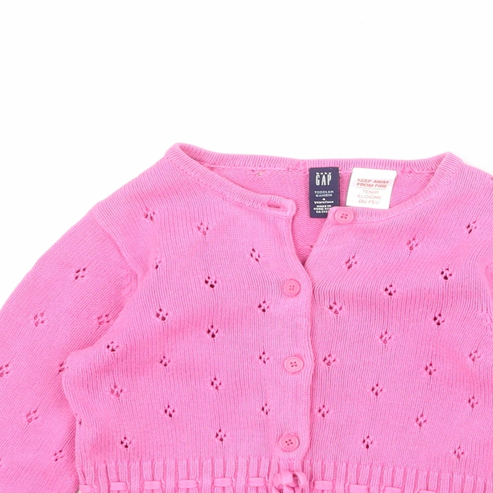 Gap Girls Pink Round Neck Geometric 100% Cotton Cardigan Jumper Size 4 Years Button