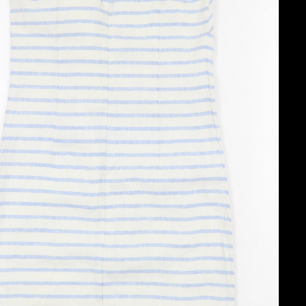 Joules Womens White Striped Linen Shift Size 10 V-Neck Zip