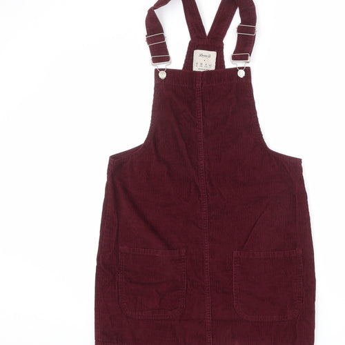 Denim & Co. Womens Red 100% Cotton Pinafore/Dungaree Dress Size 10 Square Neck Buckle