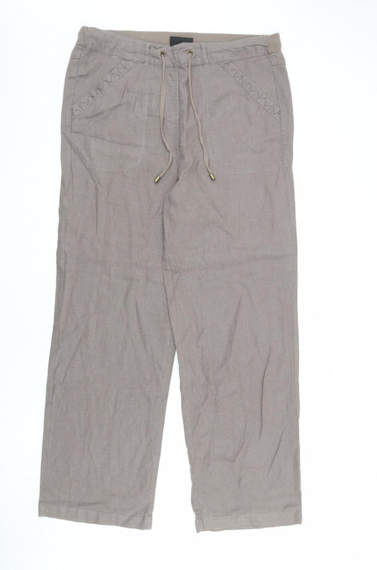 Yours Womens Brown Linen Trousers Size 14 L30 in Regular Drawstring
