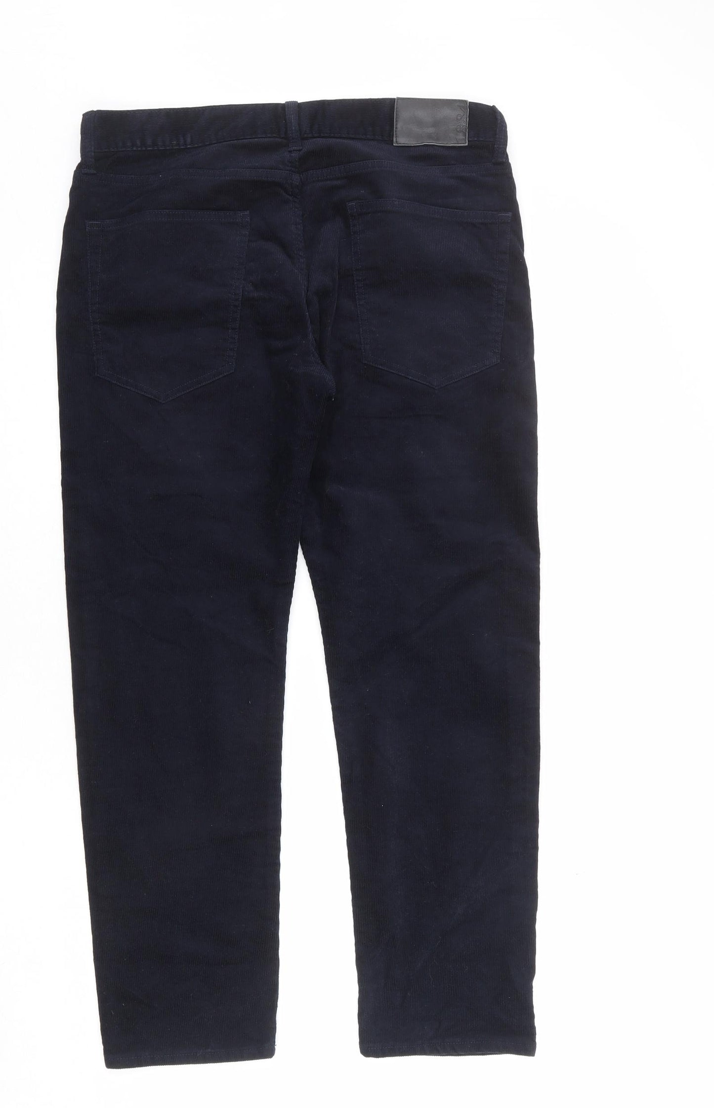 Marks and Spencer Mens Blue Cotton Trousers Size 34 in L29 in Regular Zip
