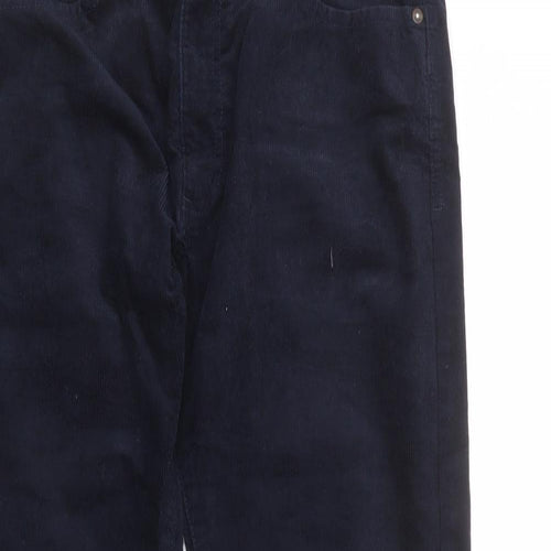 Marks and Spencer Mens Blue Cotton Trousers Size 34 in L29 in Regular Zip