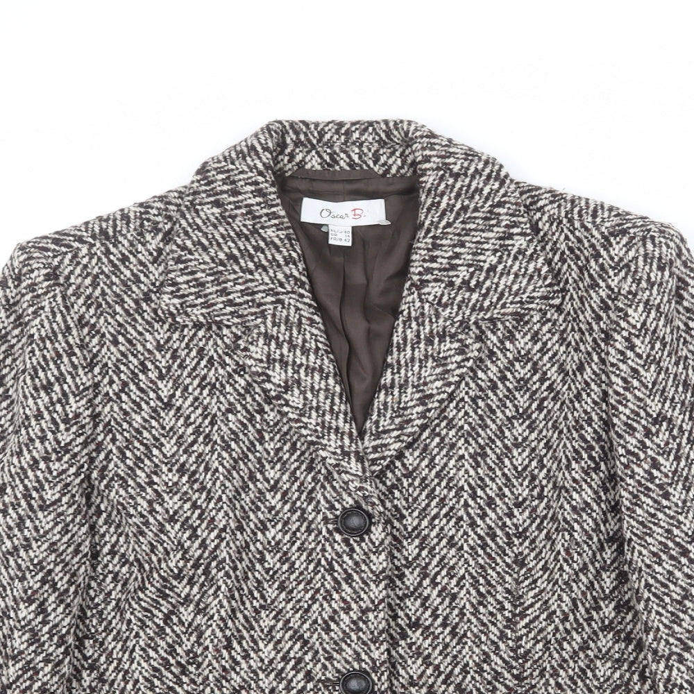 Oscar B Womens Brown Geometric Wool Jacket Blazer Size 14