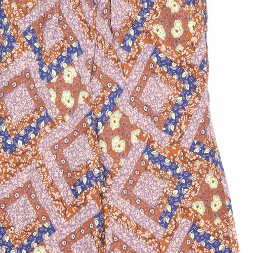 NEXT Womens Multicoloured Geometric Viscose Trousers Size 12 L23 in Regular