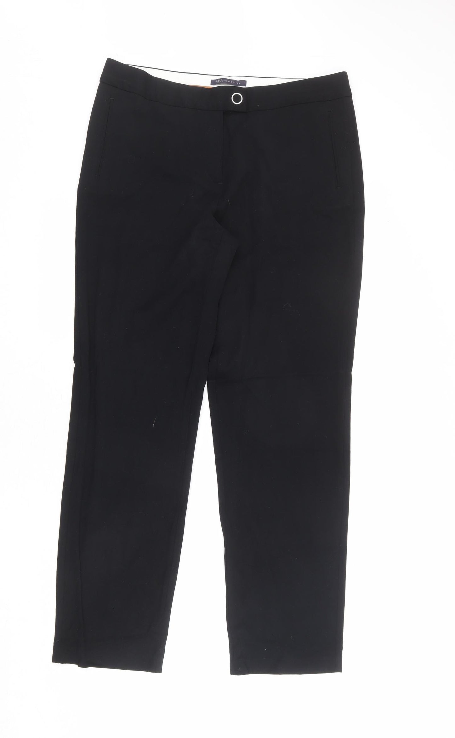 Marks and Spencer Womens Black Viscose Dress Pants Trousers Size 14 L30 in Regular Zip