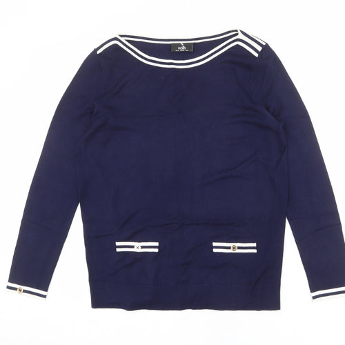 Wallis Womens Blue Boat Neck Viscose Pullover Jumper Size 12