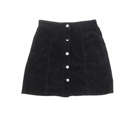 Denim & Co. Womens Black Cotton A-Line Skirt Size 8 Button