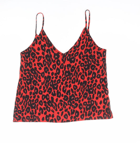 New Look Womens Red Animal Print Polyester Camisole Tank Size 12 V-Neck - Leopard Print