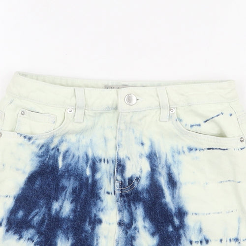 Denim & Co. Womens Blue Geometric Cotton Mini Skirt Size 8 Zip - Tie dye effect
