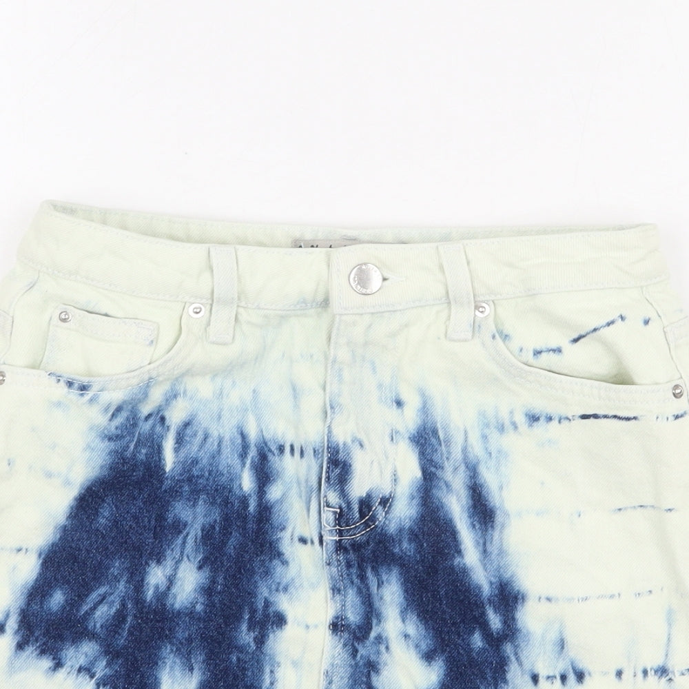 Denim & Co. Womens Blue Geometric Cotton Mini Skirt Size 8 Zip - Tie dye effect