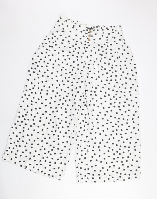 Marks and Spencer Womens White Polka Dot Viscose Cropped Trousers Size 12 L23 in Regular Button