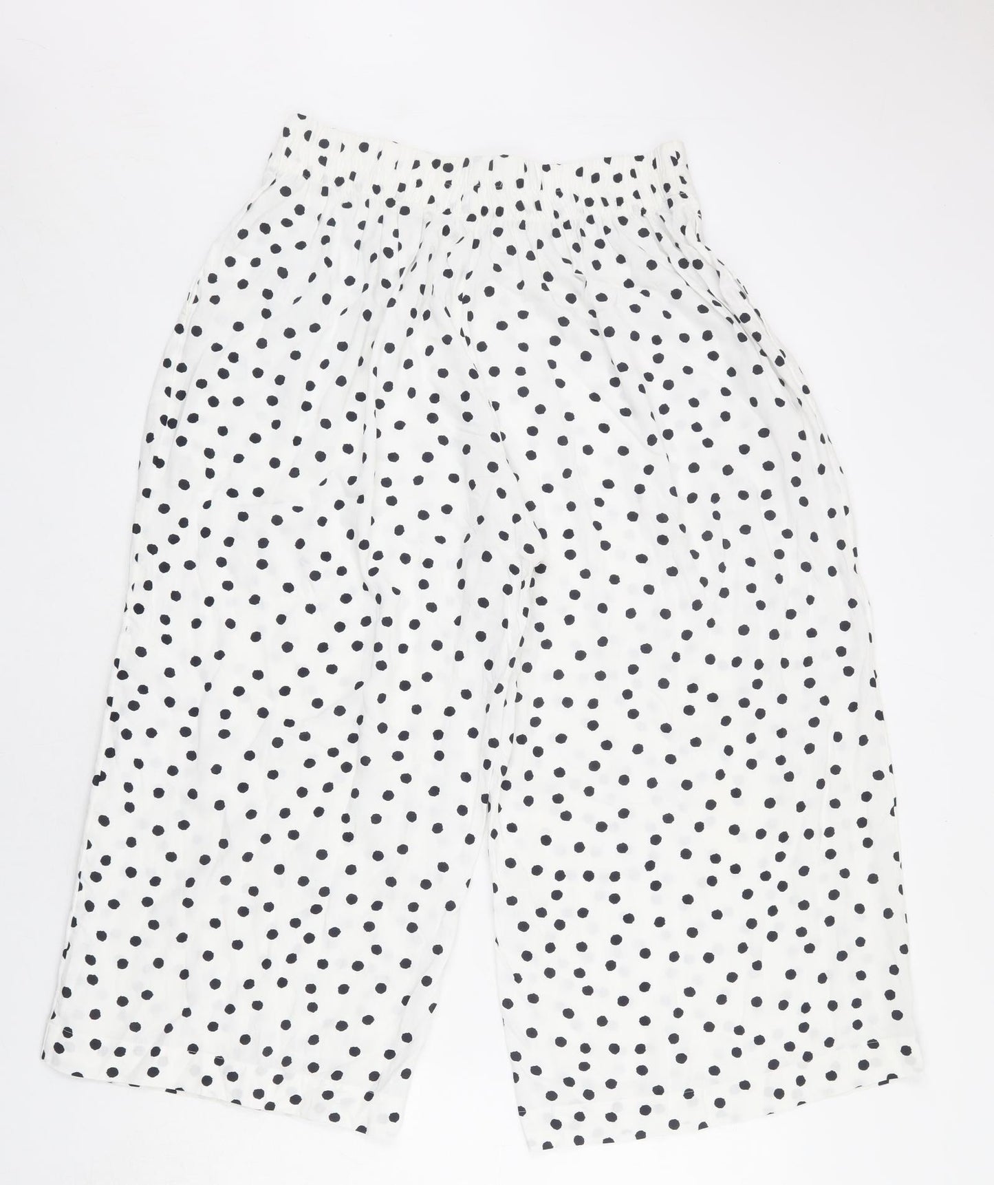 Marks and Spencer Womens White Polka Dot Viscose Cropped Trousers Size 12 L23 in Regular Button