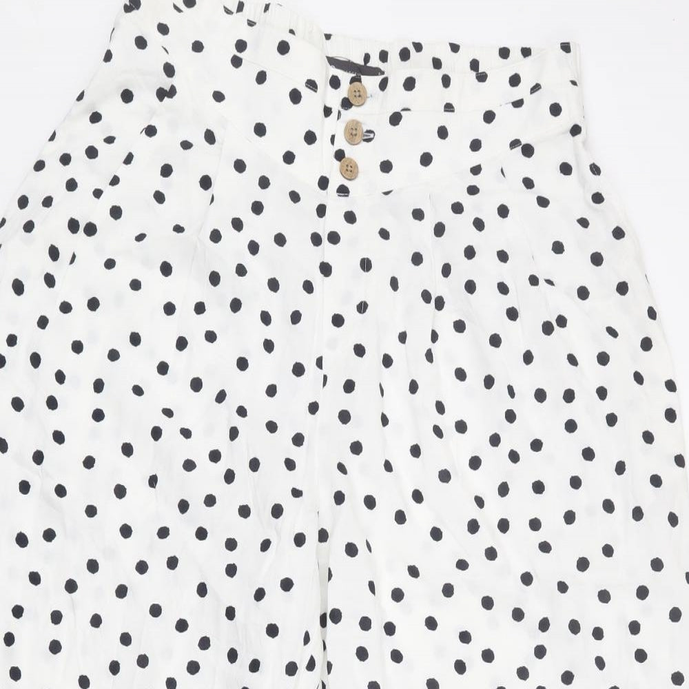 Marks and Spencer Womens White Polka Dot Viscose Cropped Trousers Size 12 L23 in Regular Button