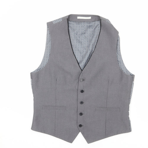 Burton Mens Grey Geometric Polyester Jacket Suit Waistcoat Size 44 Regular